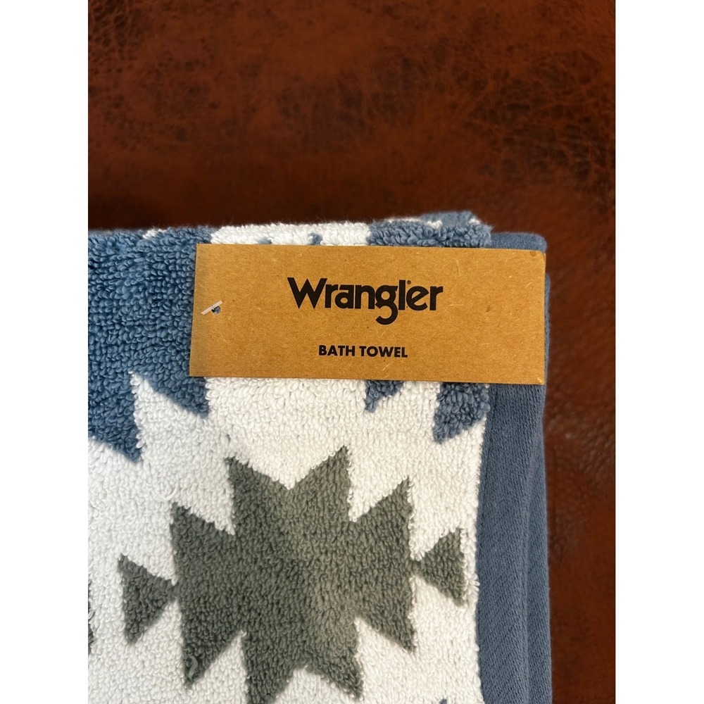 Wrangler Bath Towel Set 2 Pack Southwestern Geometric Blue Green White - Picture 3 of 5
